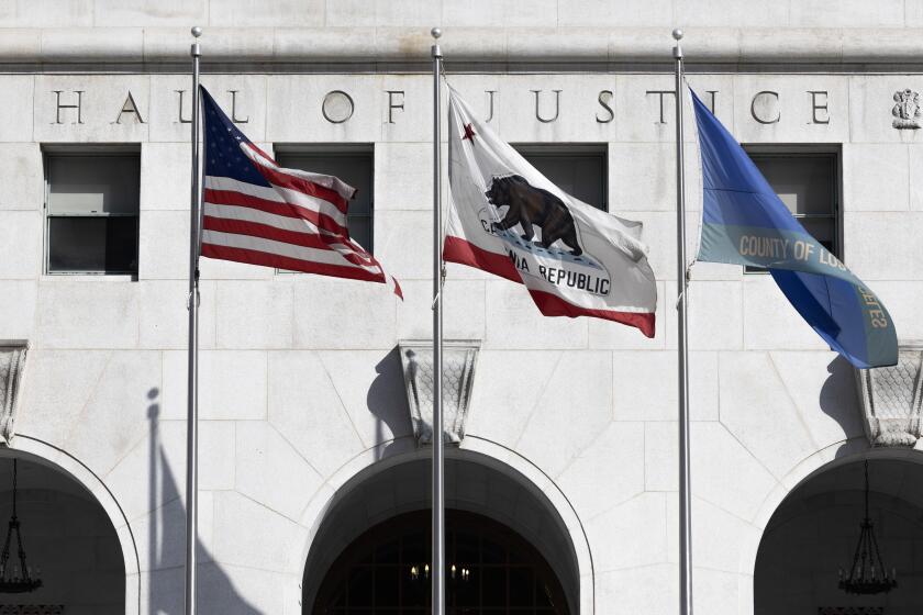 LOS ANGELES, CA - AUGUST 06: Hall of Justice file photo. Photographed in downtown in Los Angeles, CA on Tuesday, Aug. 6, 2024. (Myung J. Chun / Los Angeles Times)