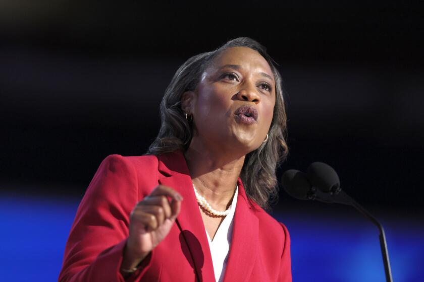 DNC CHICAGO, IL AUGUST 19, 2024 - Sen. Laphonza Butler, D-Calif., speaks during the 2024 Democratic National Convention at United Center in Chicago on Monday, August 19, 2024 in Chicago, IL. (Robert Gauthier/Los Angeles Times)