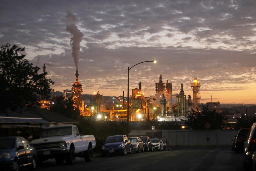 Wilmington, California-June 9, 2021-The Phillip 66 Los Angeles refinery in Wilmington, California was built in 1919 and produces produces gasoline, diesel and aviation fuels, which are distributed by pipeline and by truck to customers in California, Nevada, and Arizona. The town of Wilmington, California has one of the highest ozone levels in the United States. (Carolyn Cole / Los Angeles Times)